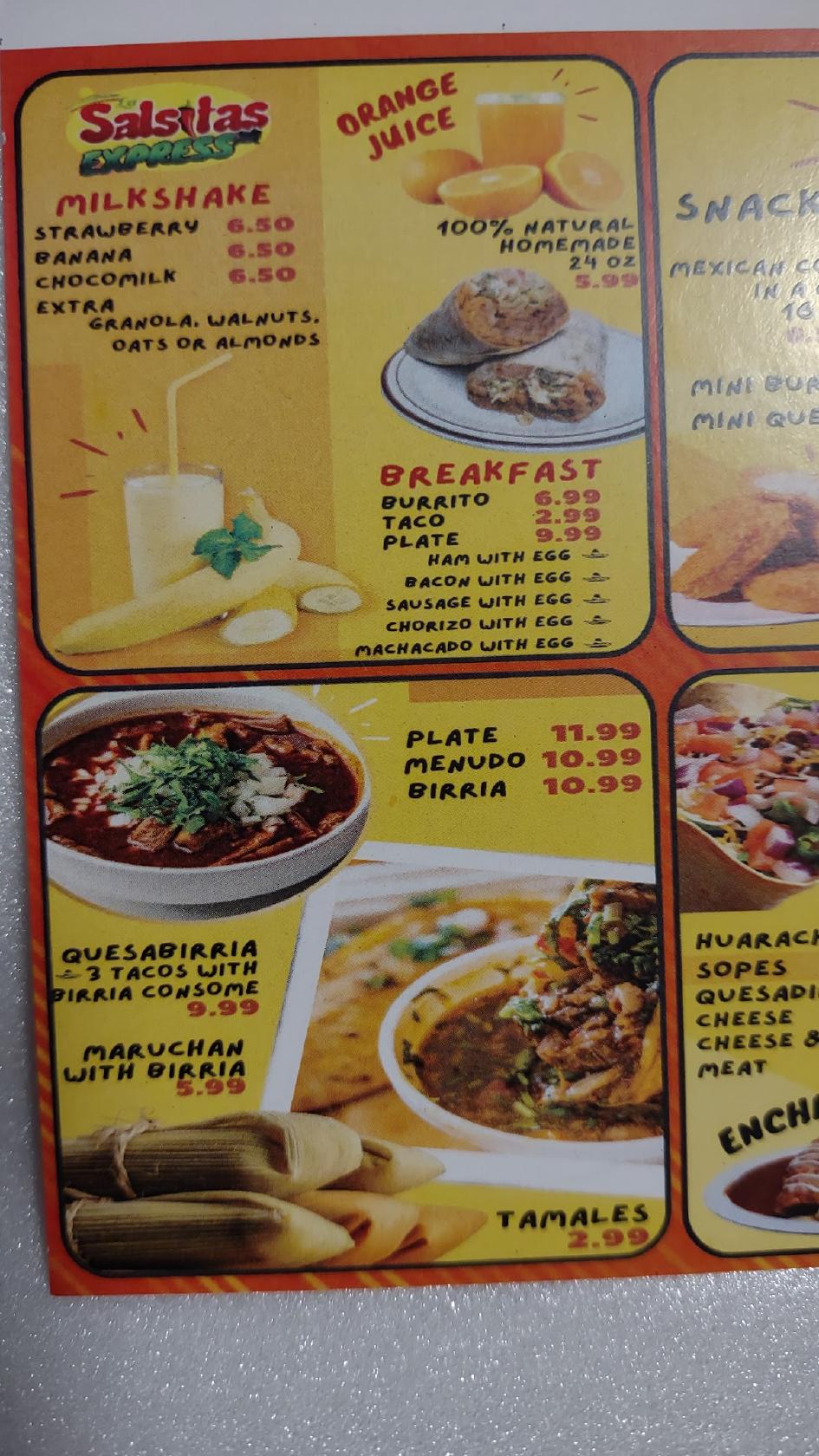 Carta del restaurante La Salsitas Express, Port Neches