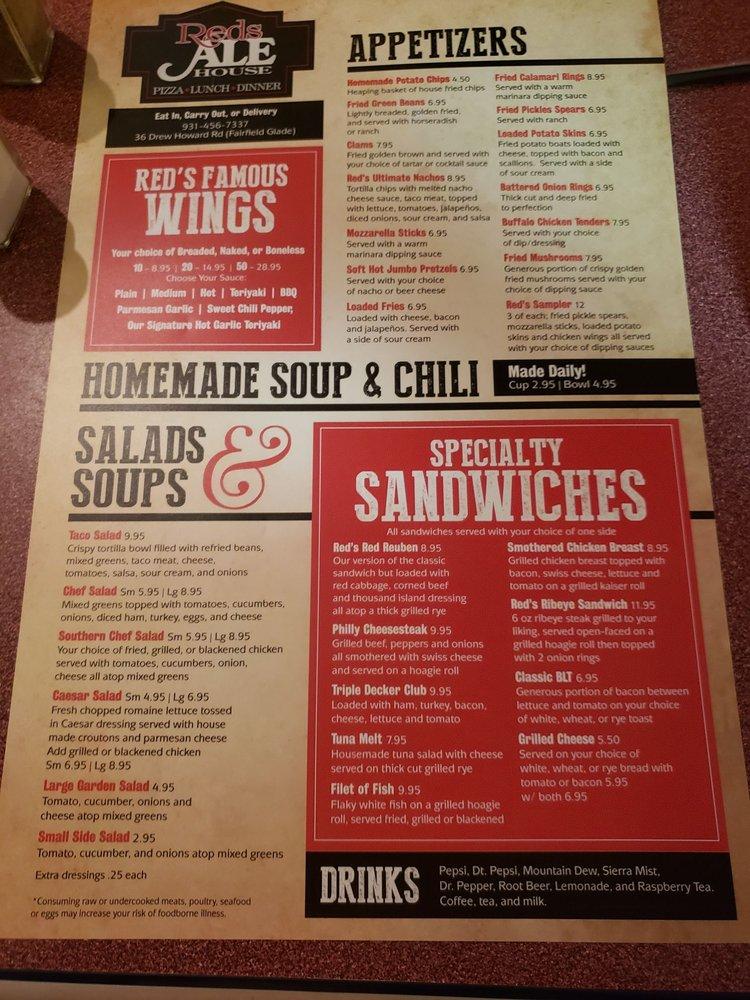 Menu at Red's Ale House on Peavine pizzeria, Fairfield Glade