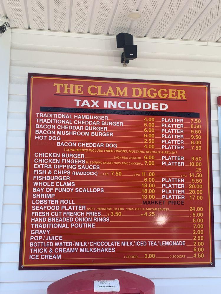 Menu at The Clam Digger fast food, Chamcook