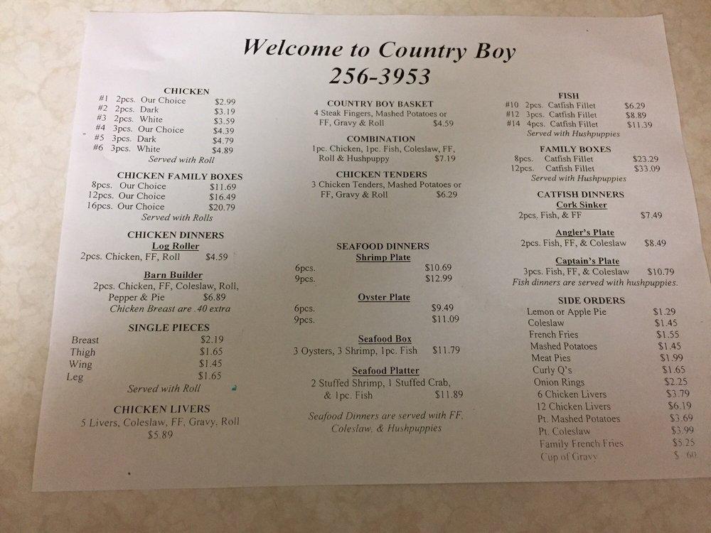 Menu at Country Boy Restaurant, Many