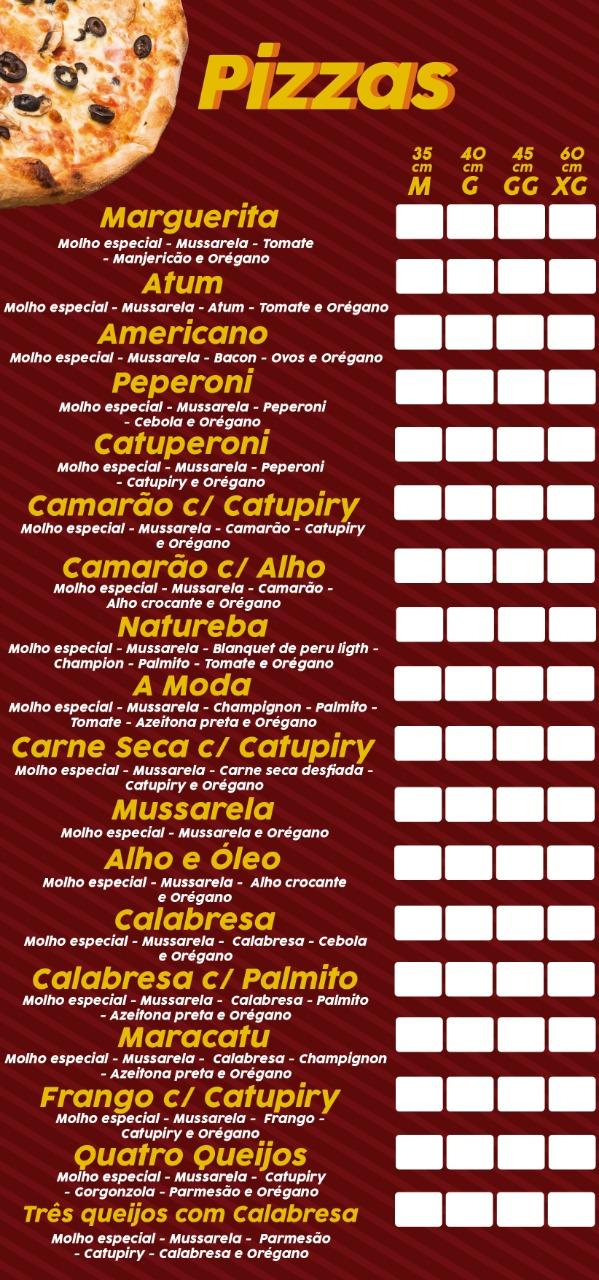 Sousa pizzaria cardápio