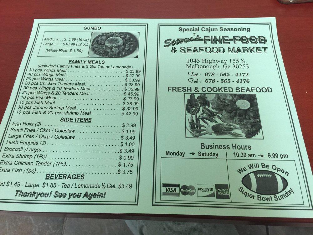 Menu At Steven's Fine Food Fast Food, Mcdonough