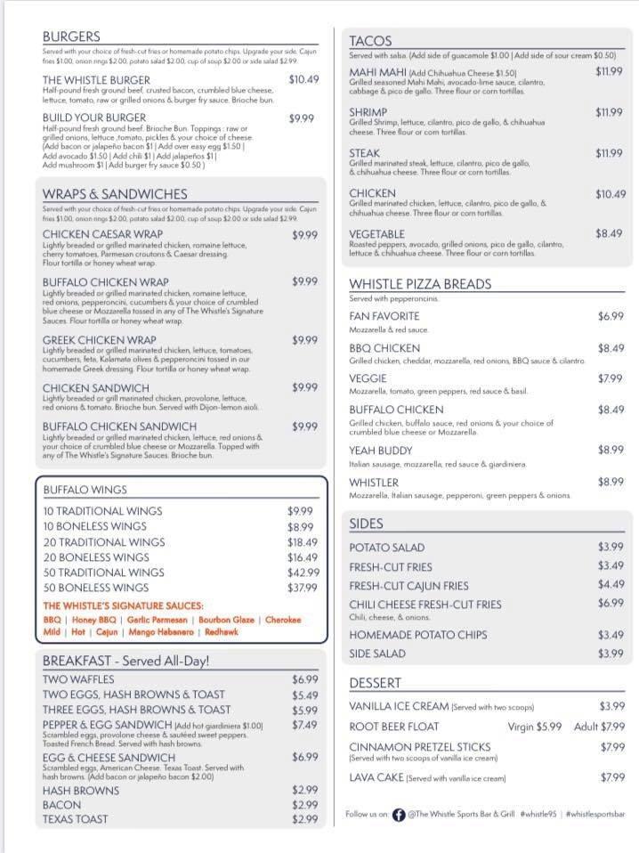 Menu at The Whistle Sports Bar & Grill, Oak Lawn