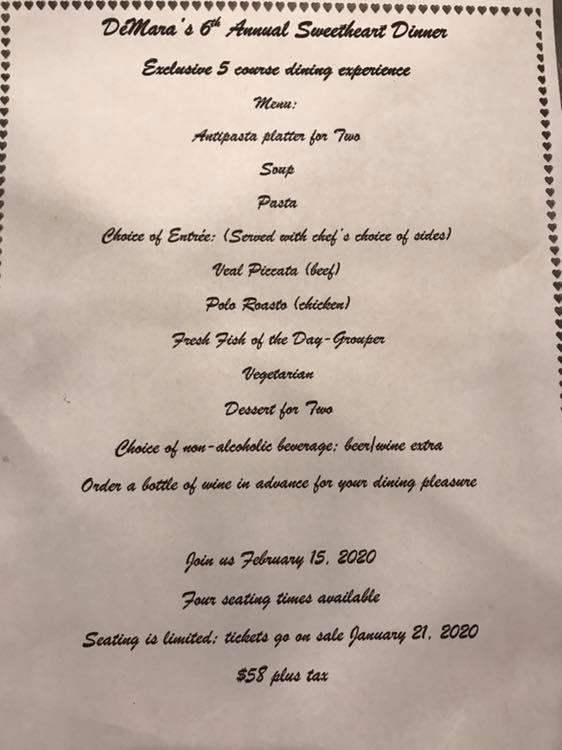 Menu at DE Mara's Italian Restaurant, Sumter
