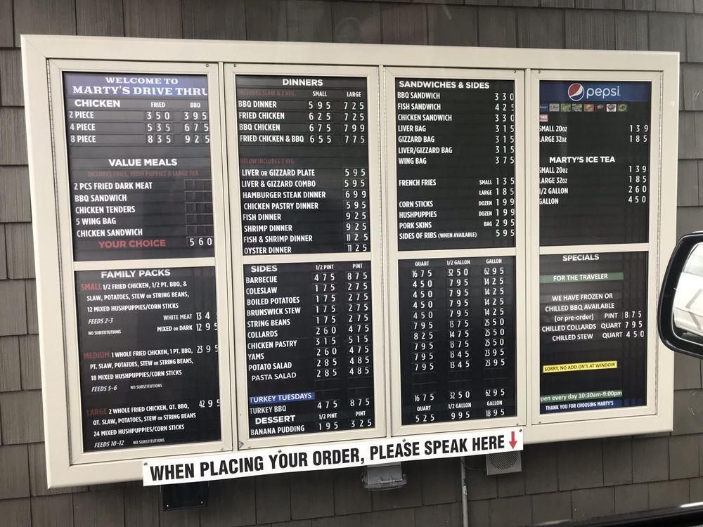 Menu at Marty's BBQ, Wilson