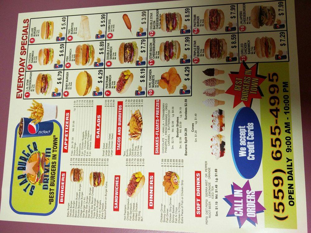 Menu at Star Burger restaurant, Mendota