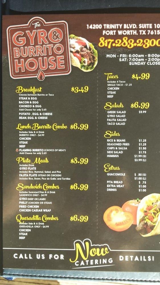 Menu at Gyro & Burrito House restaurant, Fort Worth