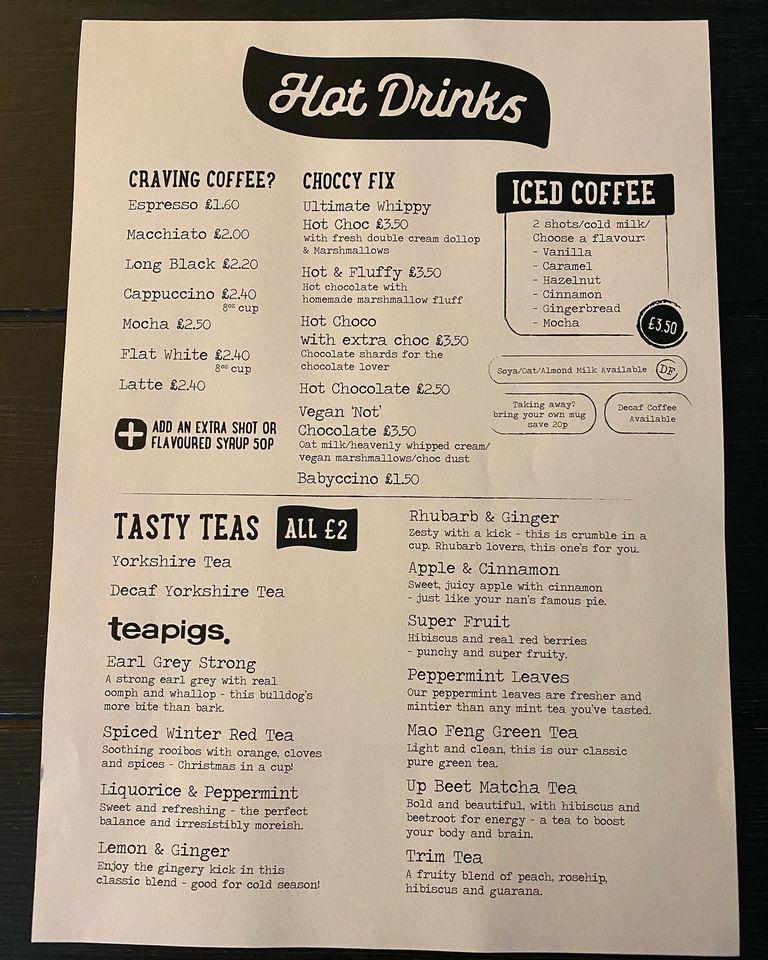 Menu at Nibble cafe, Hull