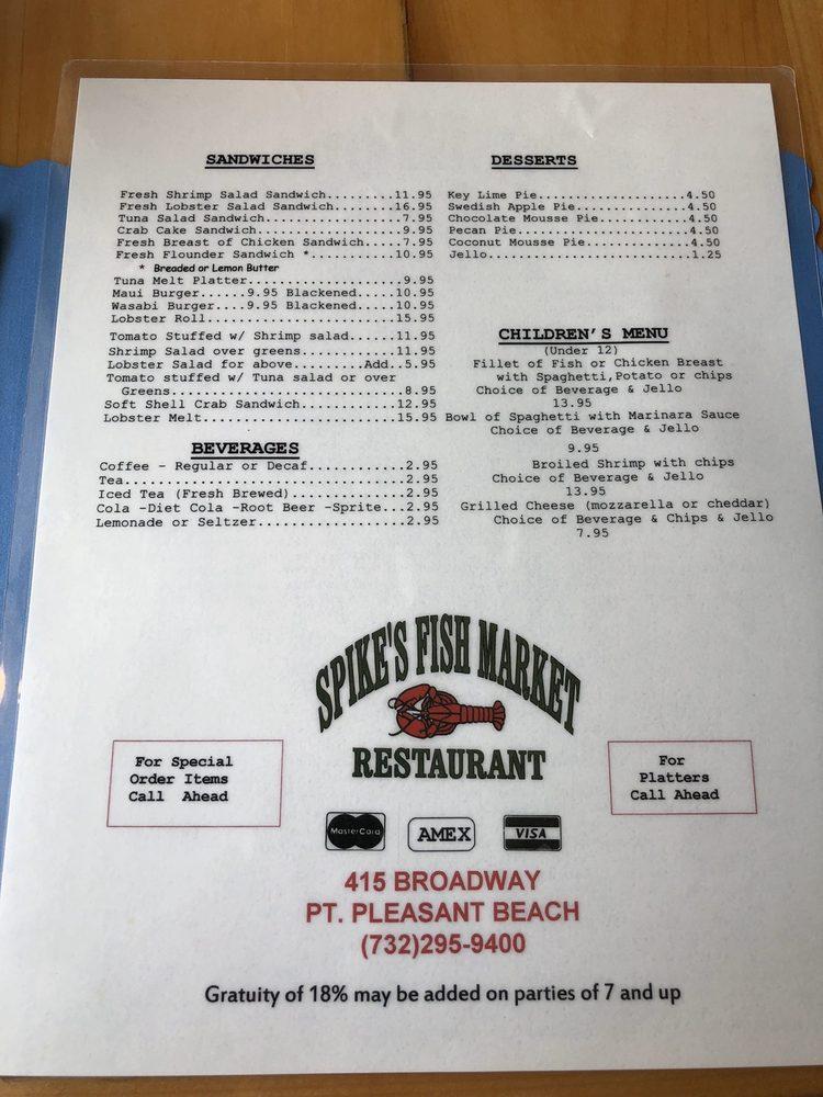 Menu at Spike's Fish Market & Restaurant, Point Pleasant Beach