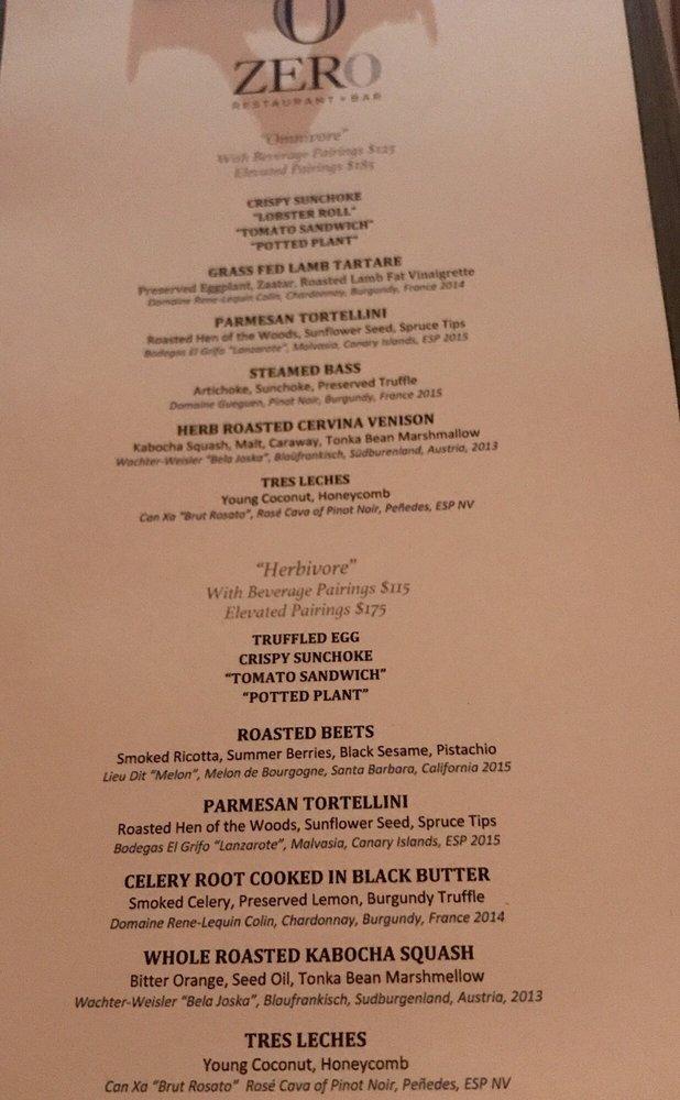 Menu at Zero pub & bar, Charleston