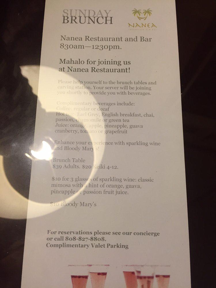 Menu at Nanea Restaurant and Bar, Princeville