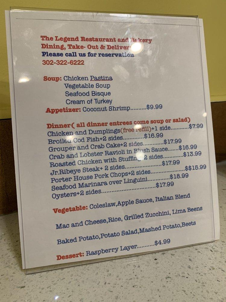 Menu at The Legend Restaurant&Bakery, New Castle