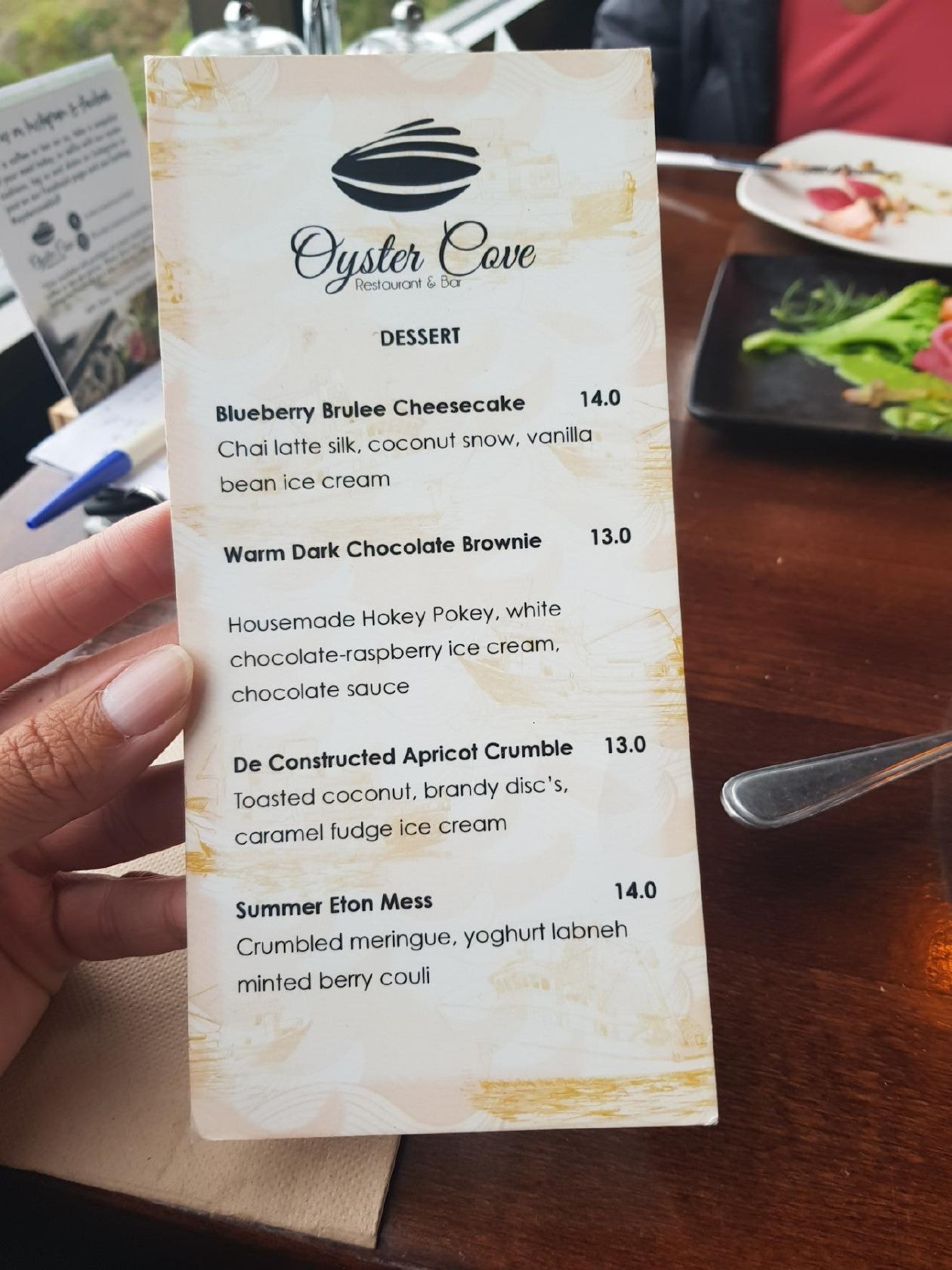 Menu at Oyster Cove pub & bar, Bluff