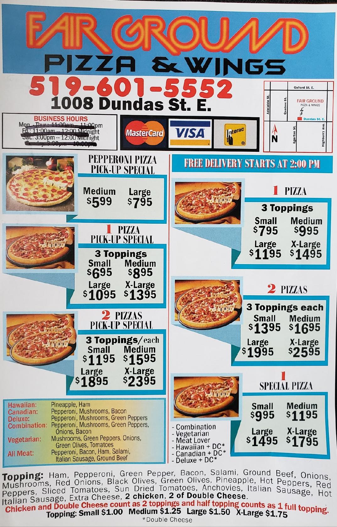 Menu at Fairgrounds PIZZA pizzeria, London