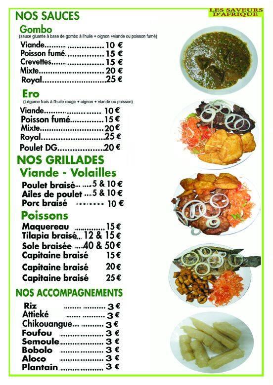 Menu at Assaa Nathalie restaurant, Paris