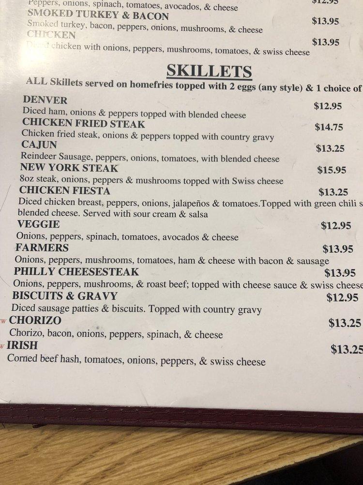 Menu at Kava's Pancake House restaurant, Anchorage, 100 Muldoon Rd