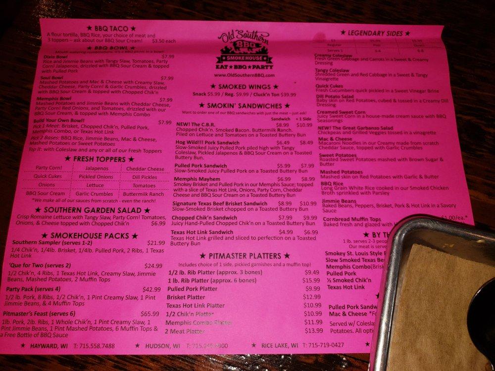 Menu at Old Southern BBQ Smokehouse, Minneapolis