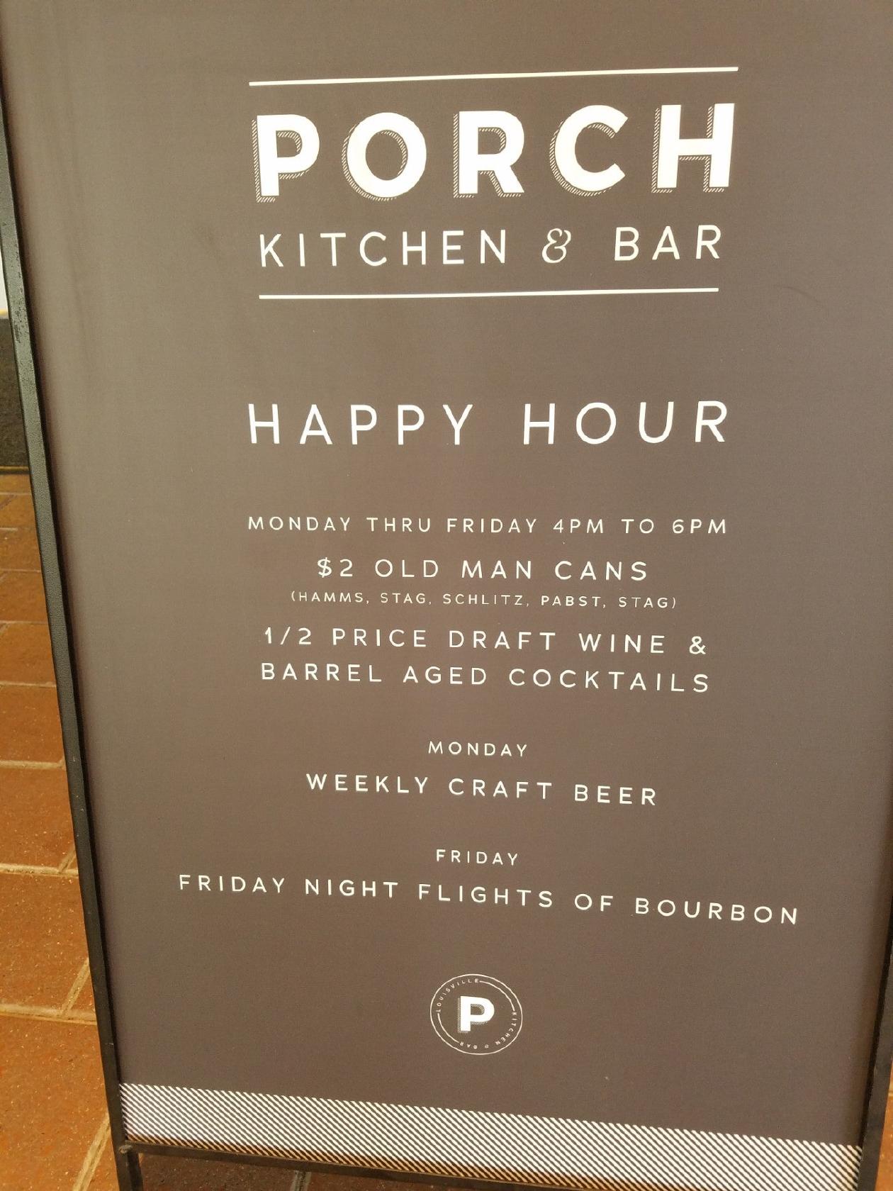 Menu at Porch Kitchen & Bar, Louisville