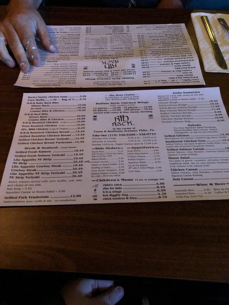Menu at Rib Rack BBQ, Philadelphia