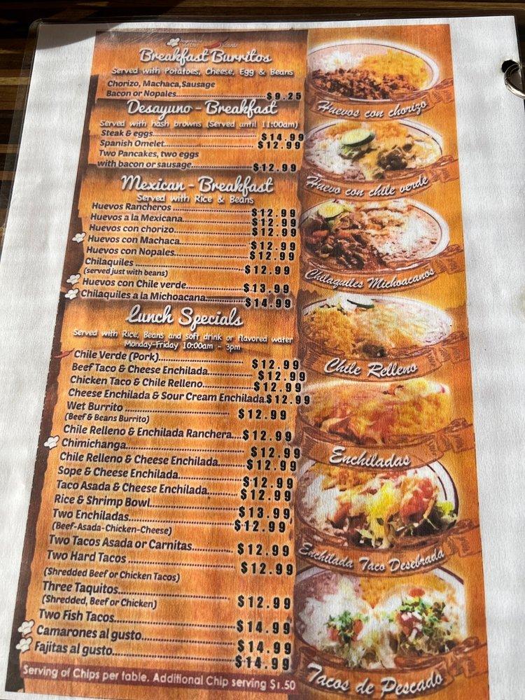 Menu at Cielito Lindo restaurant, Riverside