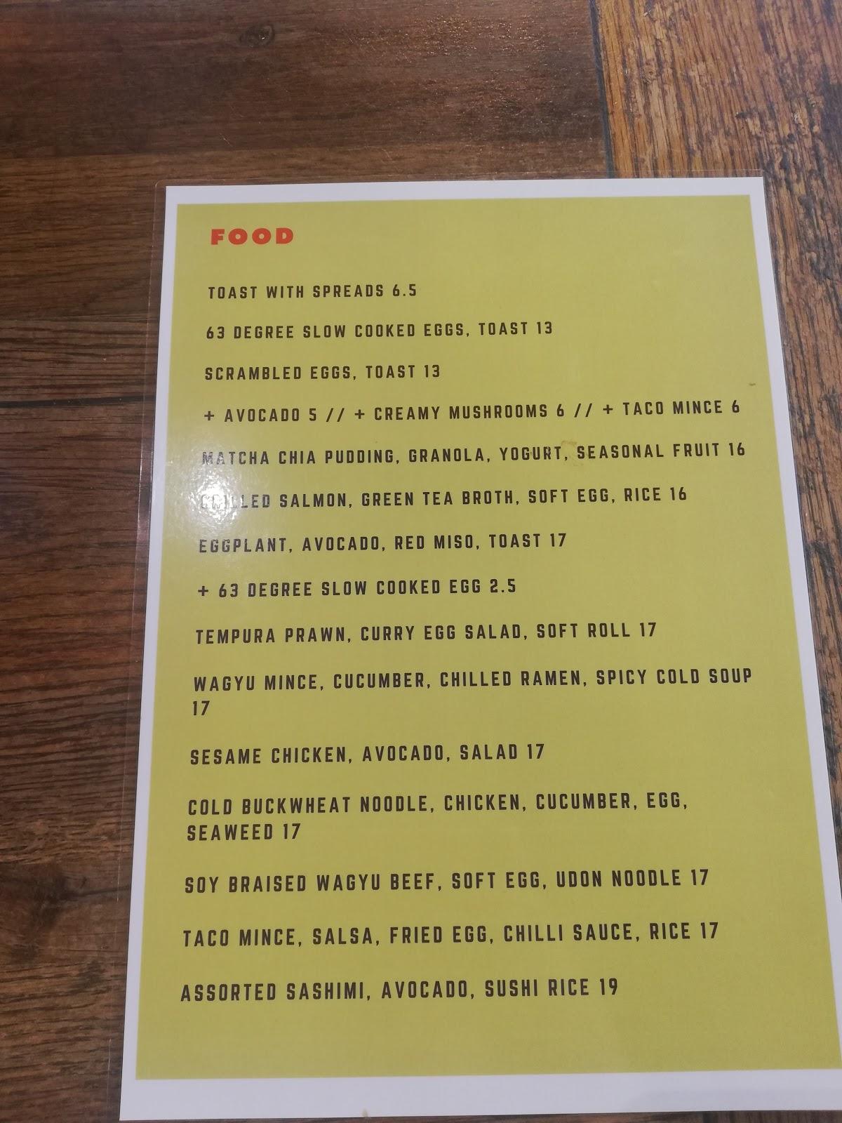 Menu at Cool Mac cafe, Kirribilli