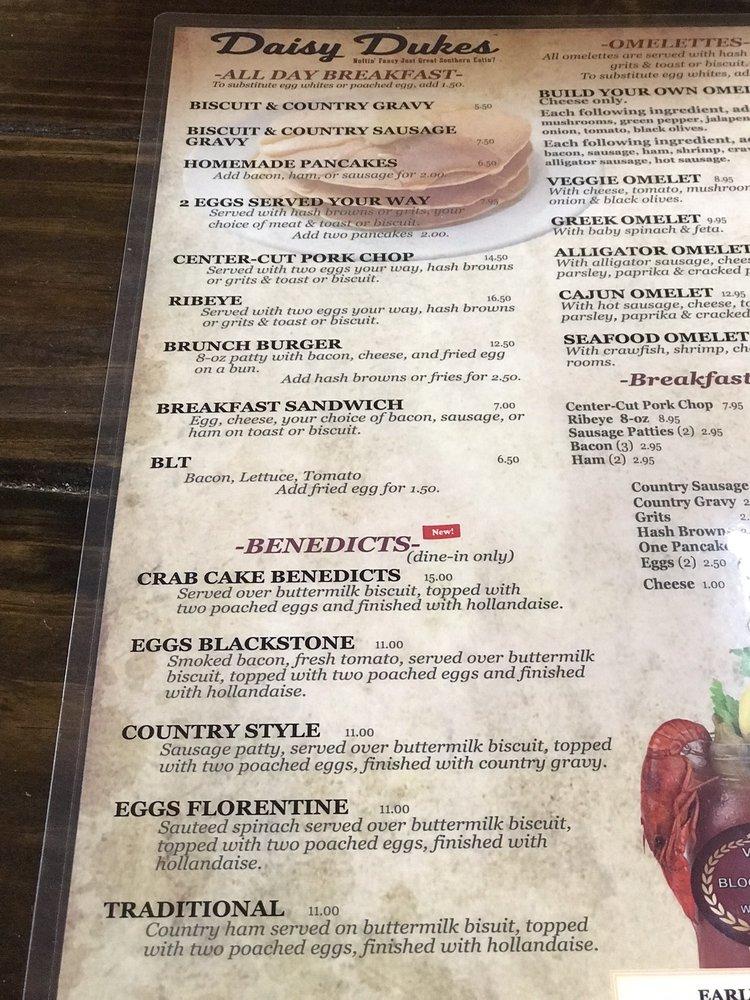 Menu at Daisy Dukes Cafe, New Orleans