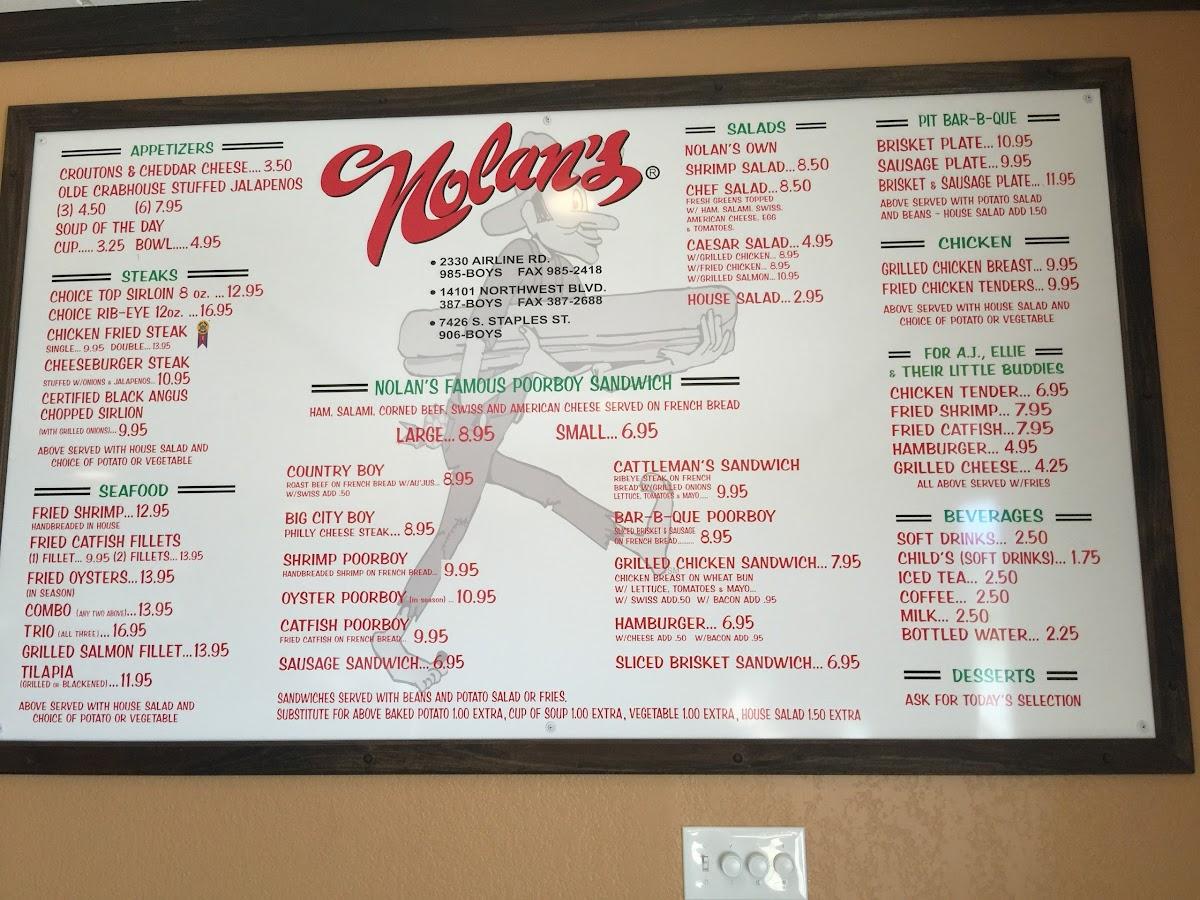 Menu at Nolan's Restaurant, Corpus Christi, S Staples St