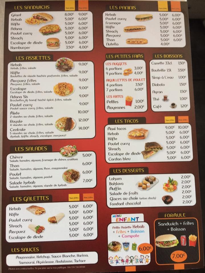 Menu Au Centrale Kebab Restaurant Riorges