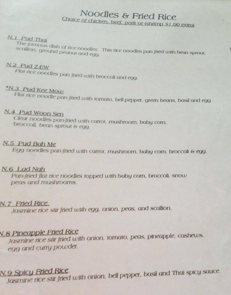 Menu at Jay's Authentic Thai Cuisine restaurant, Kokomo