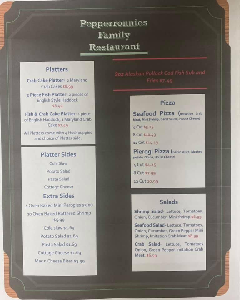 Menu at Pepperronnies Family Restaurant, Brownsville