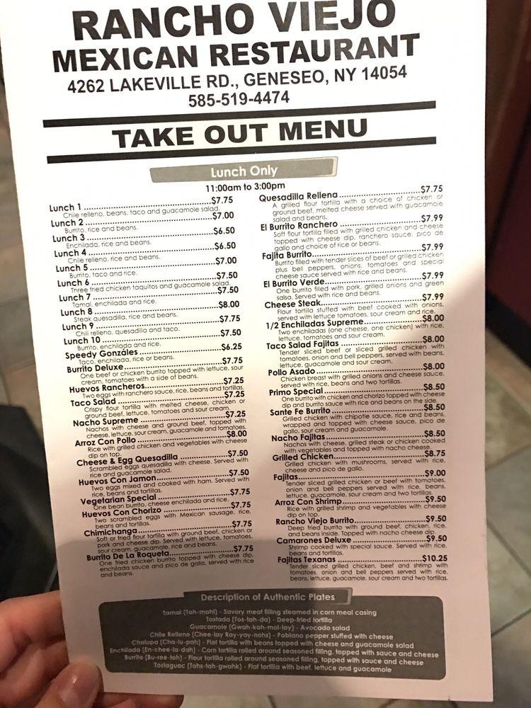 Menu at Rancho Viejo Geneseo restaurant, Geneseo