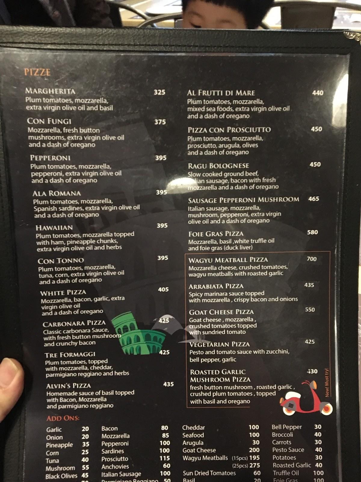 Menu at Amare La Cucina pizzeria, Baguio