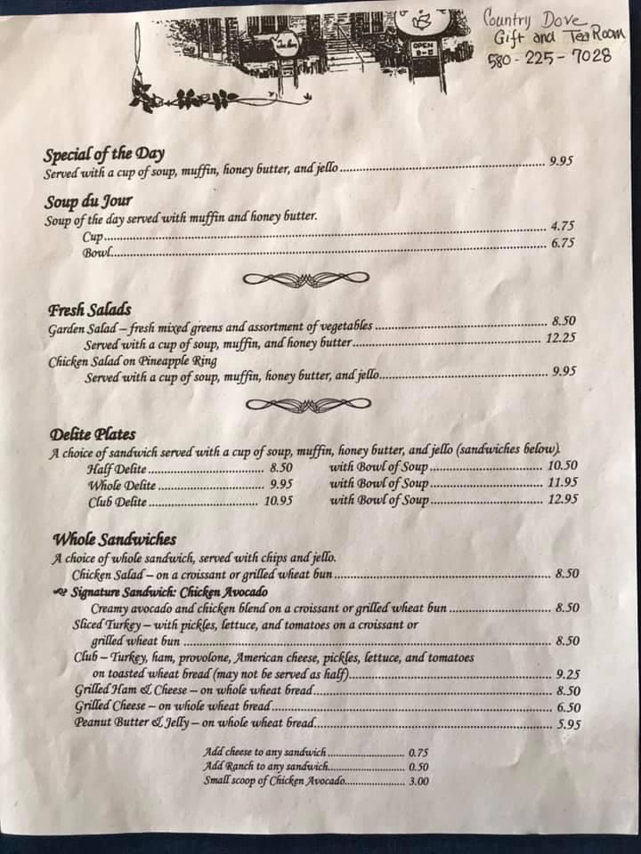 Menu at Country Dove food and gifts restaurant, Elk City