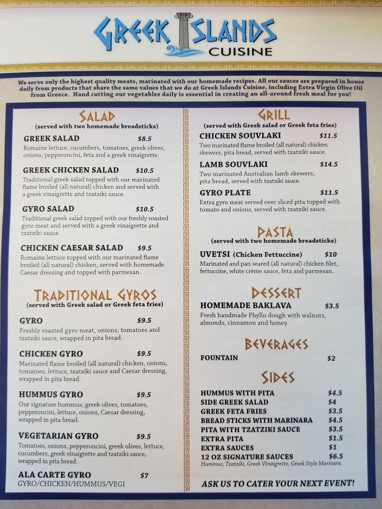 Menu at Greek Islands Cuisine pizzeria, Richland