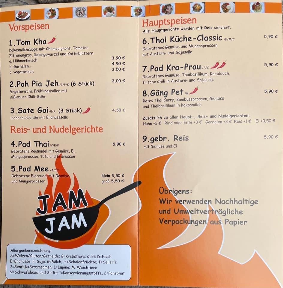Speisekarte von Jam Jam Thai Imbiss restaurant, Sulzbach am Main