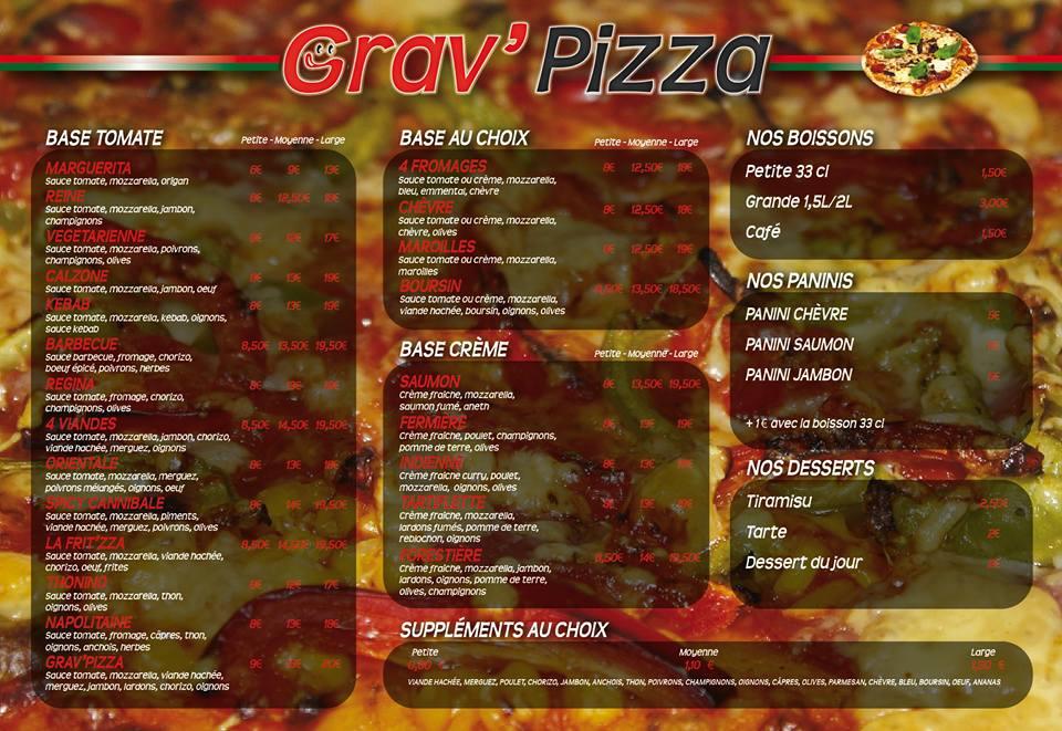 Menu at Grav'Pizza restaurant, Gravelines