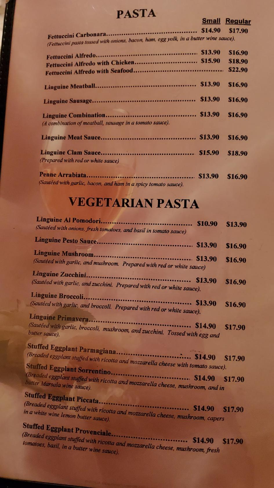 Menu at Palazzo Ristorante Italiano restaurant, Aiea, 99080 Kauhale St