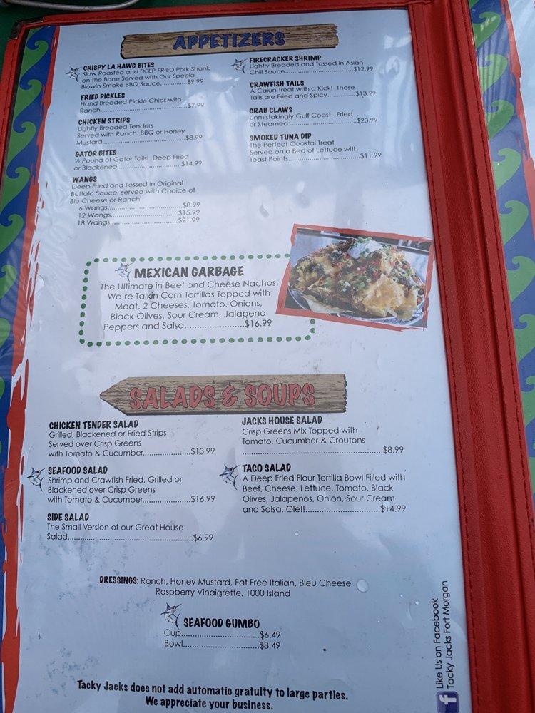 Menu at Tacky Jacks Fort pub & bar, Dauphin Island