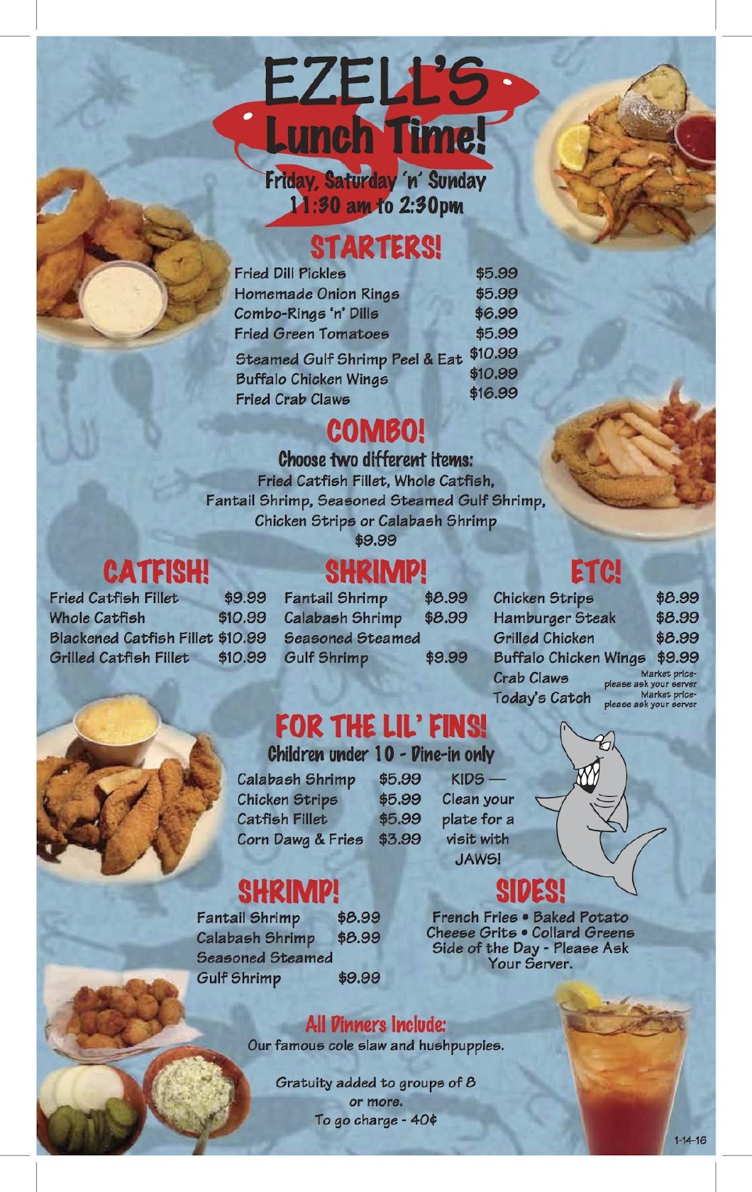 Menu at Ezell's Catfish restaurant, Columbus