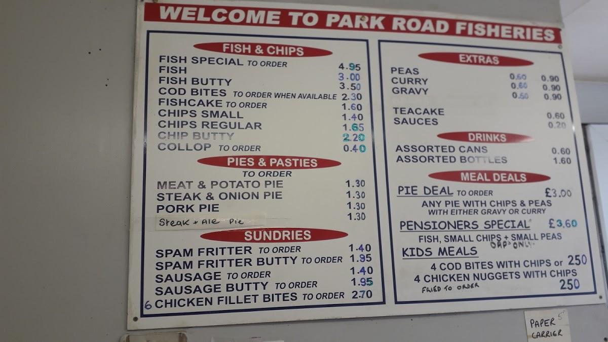 Menu at Park Road Fisheries restaurant, Huddersfield