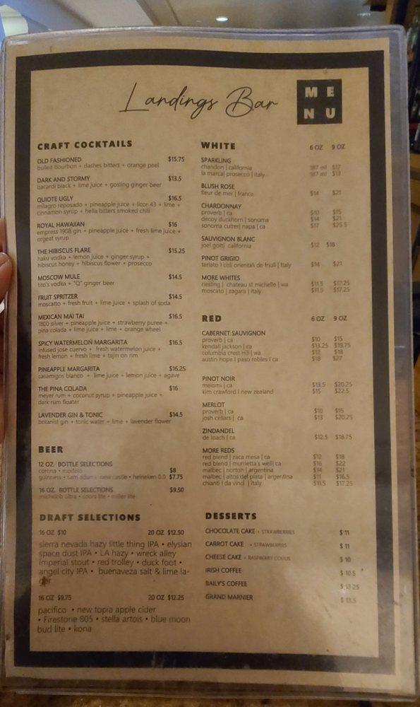 Menu at Landings Bar, Los Angeles, W Century Blvd