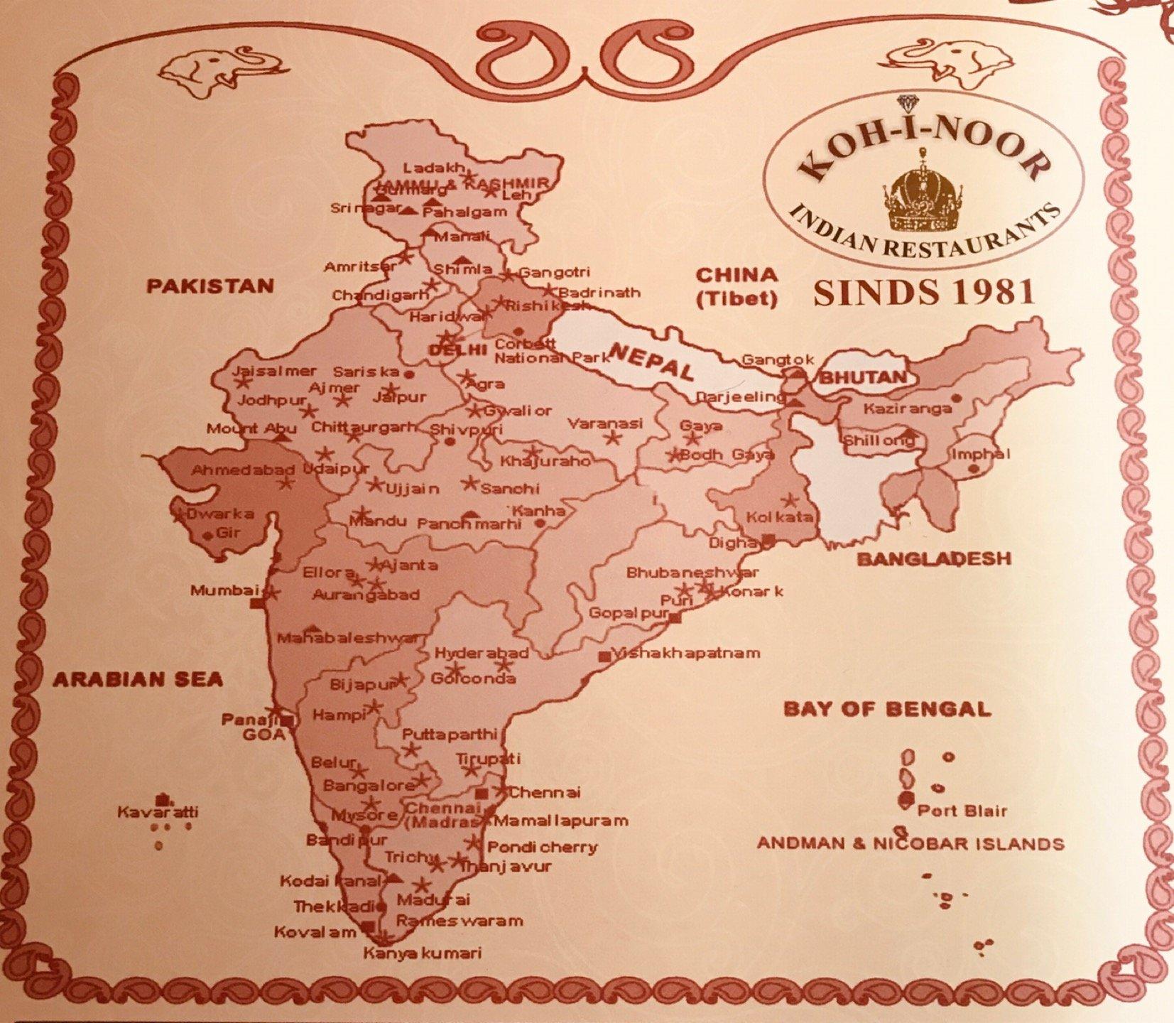 Menu at KohINoor restaurant, Amsterdam, Rokin 18
