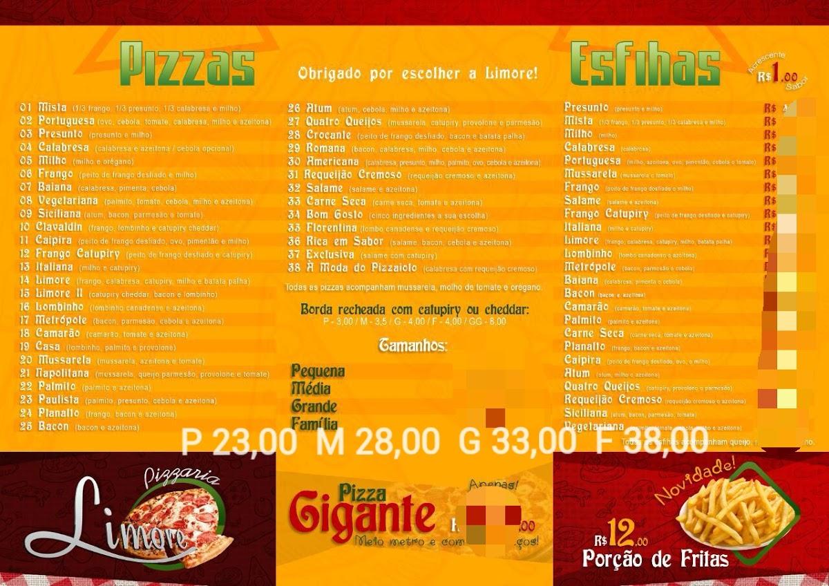 Pizzaria Limore / BR 116 Planalto-Ba cardápio