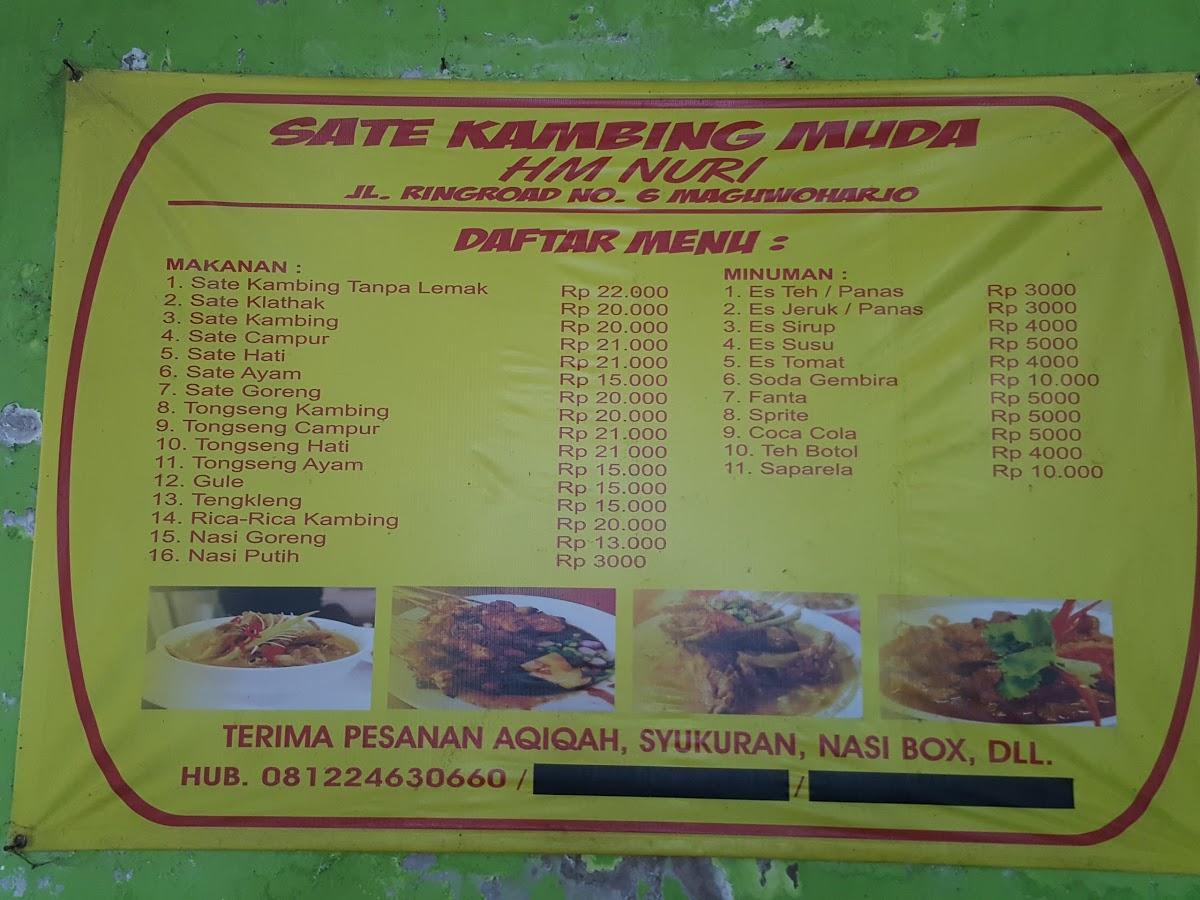 Menu at Sate Kambing H. M. Nuri restaurant, Maguwoharjo