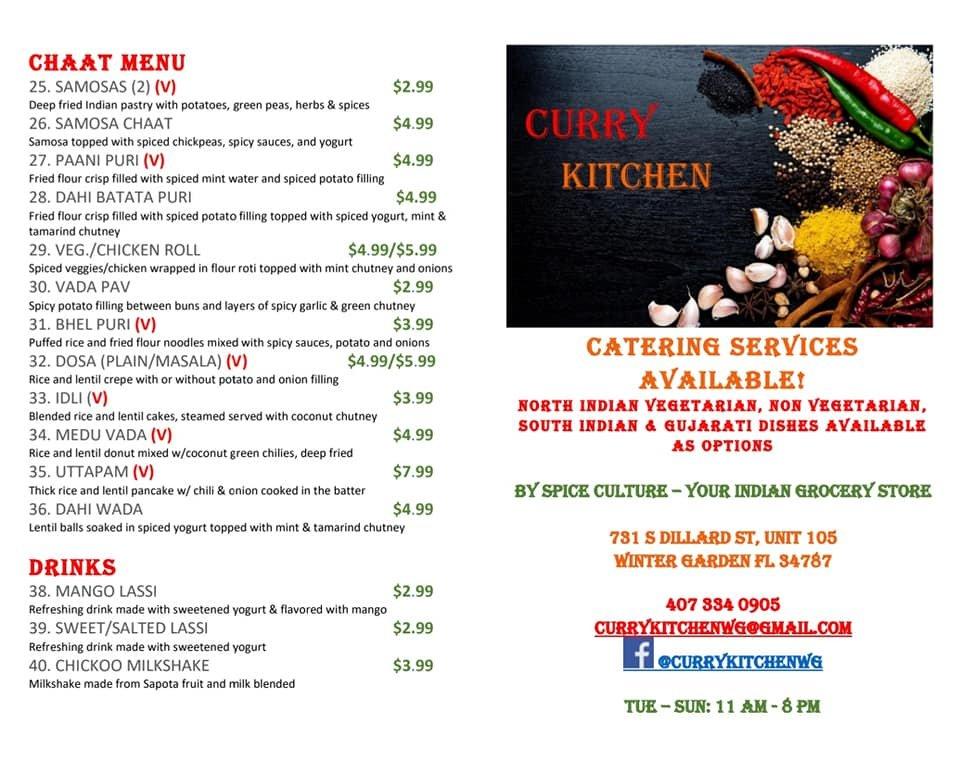 Menu at Curry Kitchen restaurant, Winter Garden