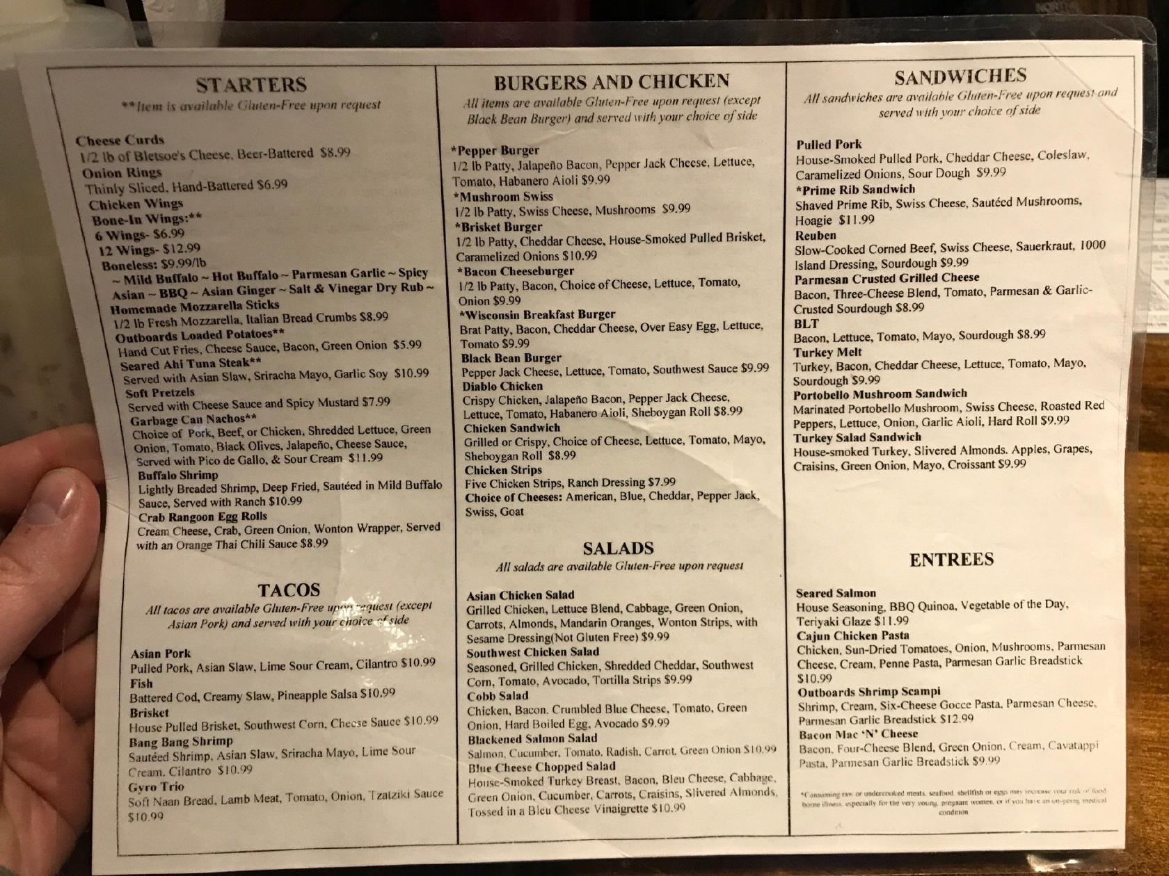 Menu at Outboards Bar & Grill, Tomahawk