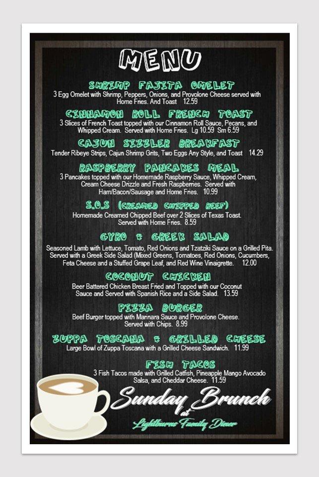 Menu at Lightburns Family Diner restaurant, Jane Lew