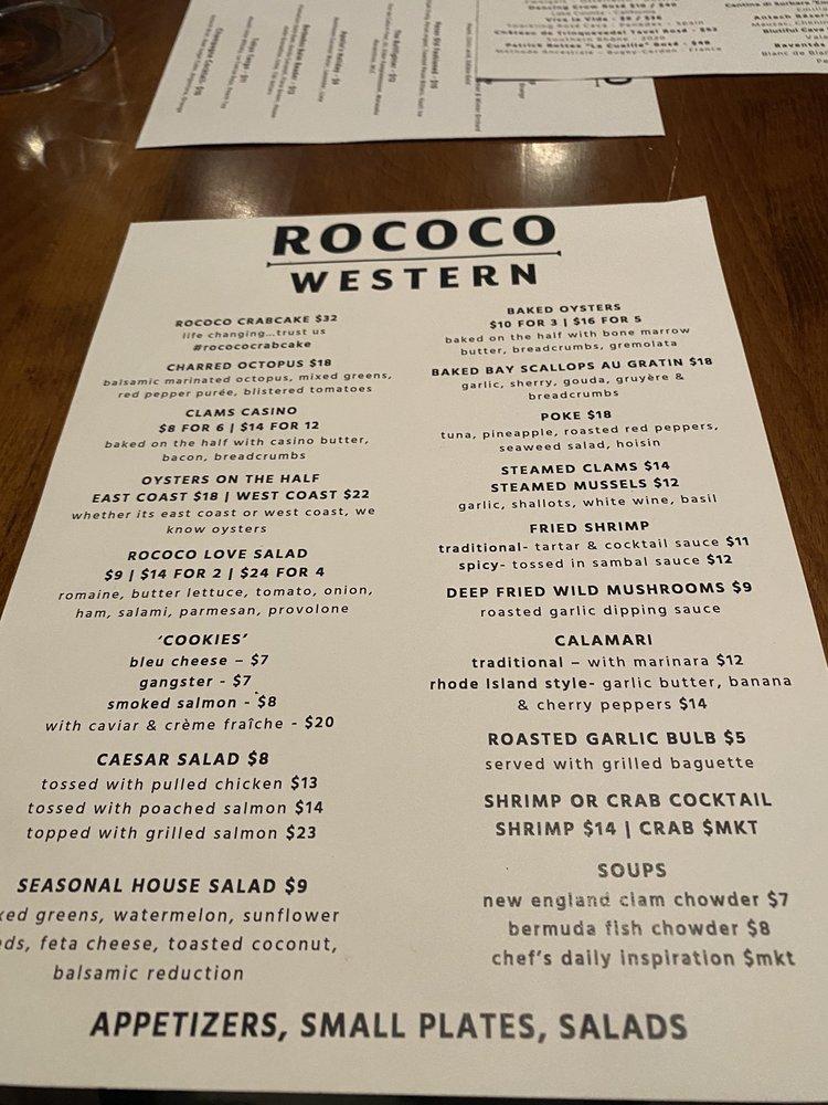 Menu at Rococo on Western restaurant Oklahoma City N Western Ave