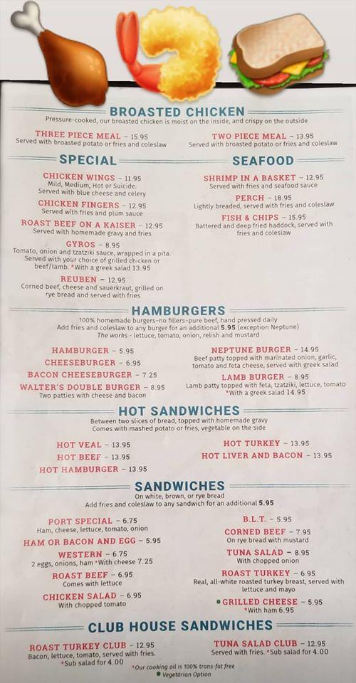 Menu at Walters & Neptunes Restaurant, Port Colborne