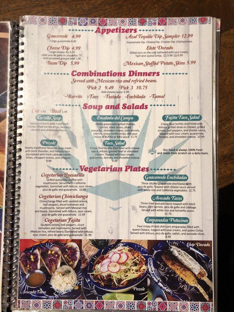 Menu at Azul Tequila Mexican Cuisine SPRINGDALE restaurant, Springdale